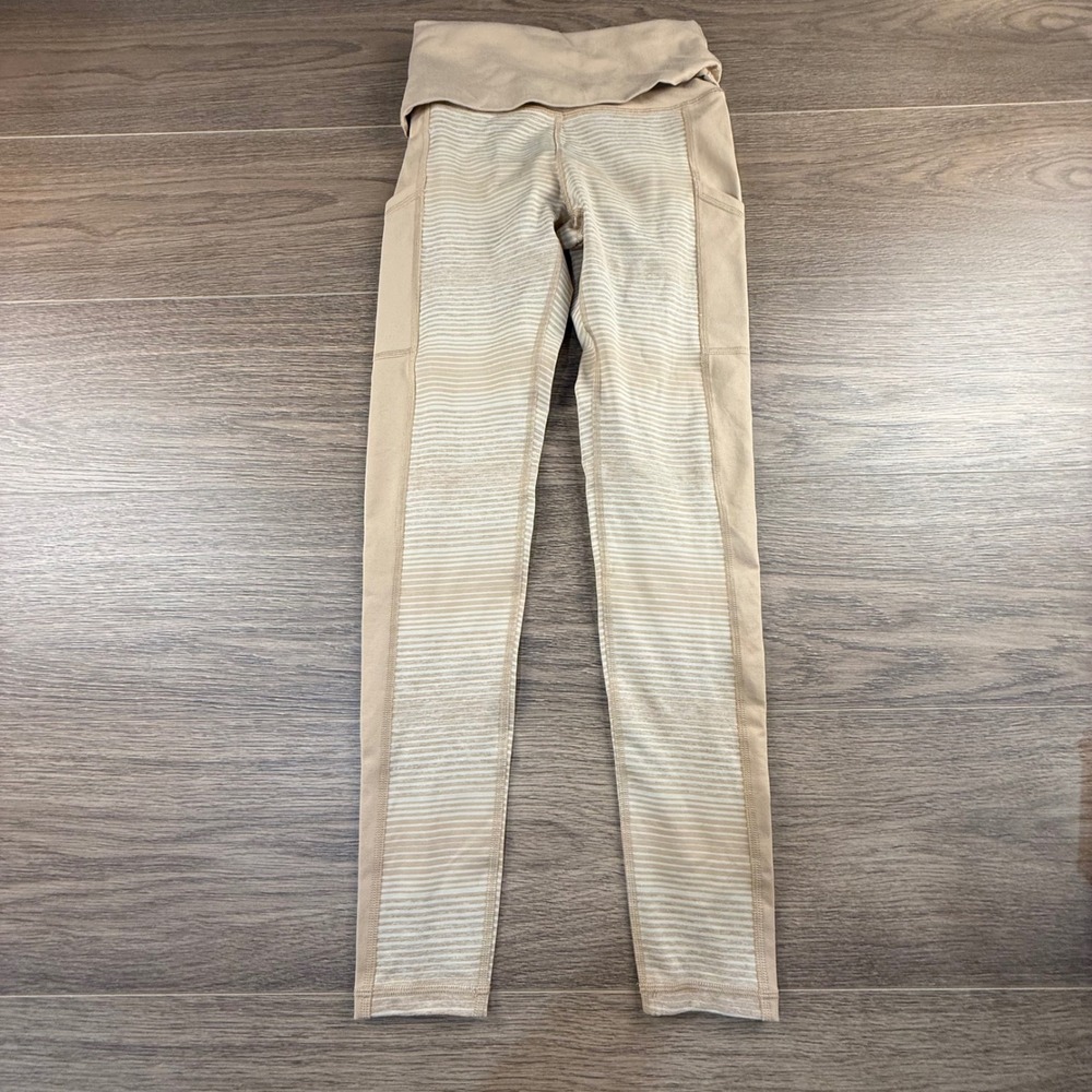 Offline by Aerie Foldover High-Rise The Hugger Leggings Striped Tan Size S NWT
